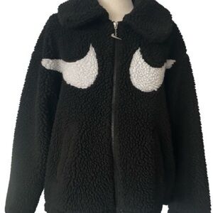 Nike Double Swoosh Jacket Womens Small Black Fleece Oversized Streetwear Coat